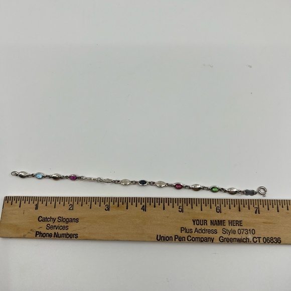 Vintage Italian Sterling Silver And Multicolor Stone Link Bracelet 7 1/4" - Picture 10 of 10